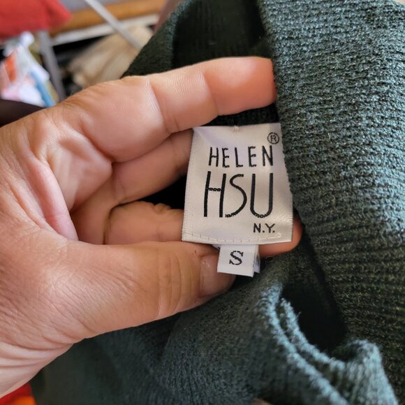 Vintage 80's Helen Hsu Green Knit Sweater Dress or Coat Size Small - Picture 7 of 7